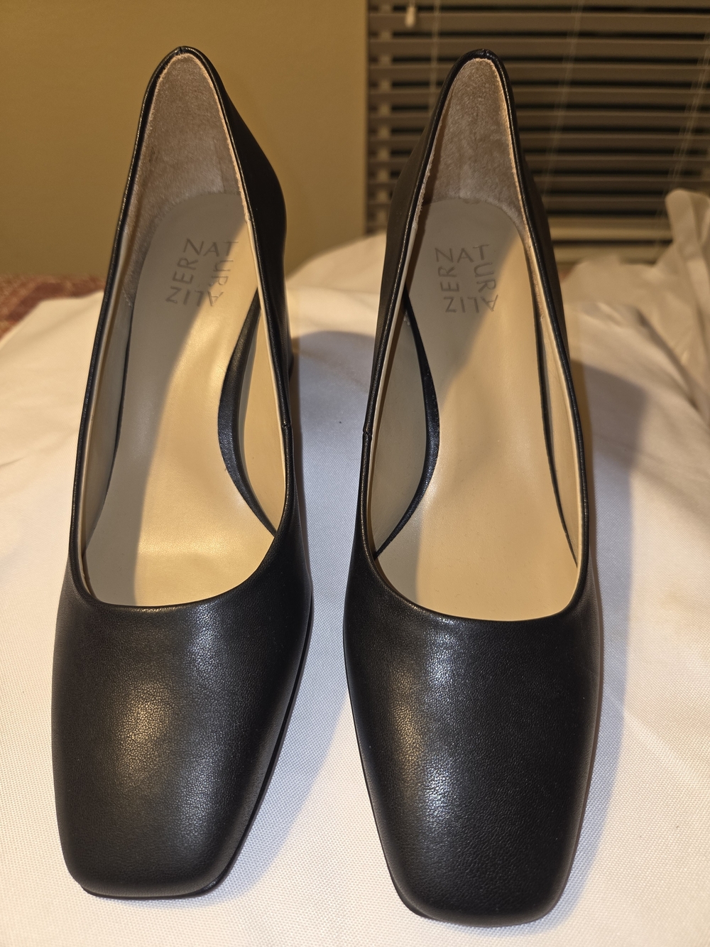 Naturalizer Black Leather Square-Toe Pumps